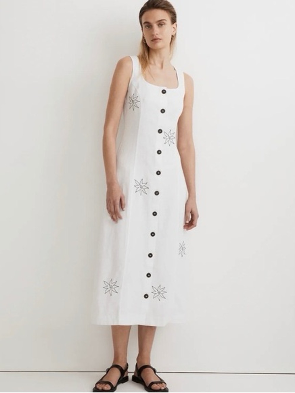 Madewell 100% Linen Button-front Midi Dress